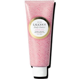 LaLicious Sugar Kiss Body Butter - Crema hidratante hidratante para cuerpo y piel con manteca de karité batida, vitamina E, extracto de pepino y aceite de albaricoque, sin parabenos (8 onzas)