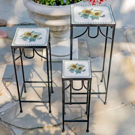 Zaer Ltd. “Marisol” Set of 3 Square Nesting Iron Mosaic Plant Stands
