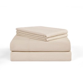 Fine Pinstripe Yarn Dye 4 Piece Sheet Set - Luxurious Garment Washed Microfiber Bed Sheets - Includes Flat Sheet, Fitted Sheet with Deep Pockets, & Pillowcases - Taupe/Queen Size