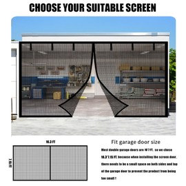 Garage Door Screen for 2 Car Garage-16x7FT Magnetic Garage Door Screen,Upgraded Heavy Duty Polyethylene Terephthalate with 6 Roll Up Starps for Patio, Outdoor Black