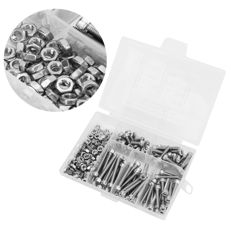 200Pcs Hex Socket Head Cap Screws Nuts Assortment Kit M4