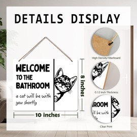 Udinaz Funny Cat Welcome Hanging Sign for Bathroom, Funny Bathroom Wall Decor, a Cat Will Be With You Shortly Humorous Hanging Wood Plaque Decor for Bath Room Washroom Wall Door Decorations