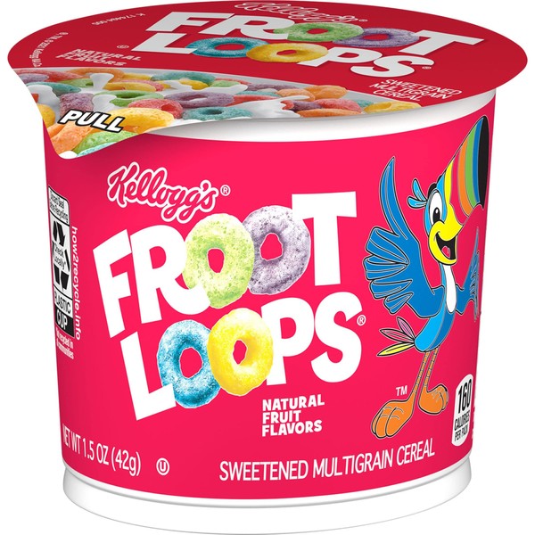 Froot Loops Cold Breakfast Cereal Cup, Fruit Flavored, Breakfast Snacks with Vitamin C, Original, 1.5oz Cup (1 Cup)