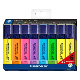 STAEDTLER 364 A C8 Textsurfer Classic Highlighter - Assorted Colours (Card Pack of 6+2 FREE)