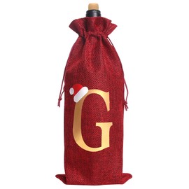 Burlap Wine Bag Christmas Wine Bag With Letters Wine Champagne Gift Bag With Drawstring Letter G