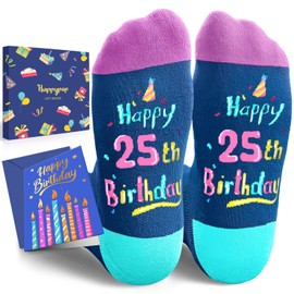 HAPPYPOP 25th Birthday Gifts Ideas Socks - Gifts for 25 Year Old Woman Man With Card
