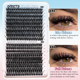 QUNETY Lash Clusters Kit 360 Clusters Lash Extension Kit 60D+80D DIY Eyelash Extensions Kits C curl Individual Wispy Lashes Cluster Natural Eye Lash Extension Trays with Glue&Tweezers for Beginners
