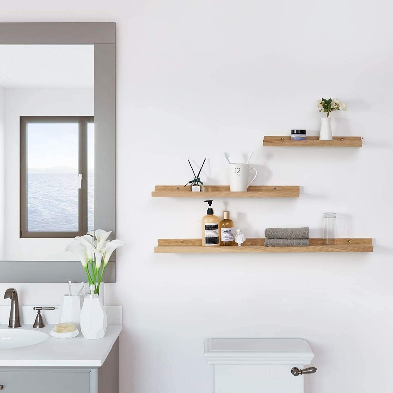 Gieanoo Floating Shelf, 30cm Solid Oak Wood Rustic Shelf Wall