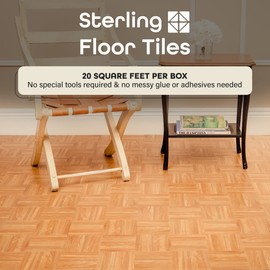 Sterling Self Adhesive 12-Inch Vinyl Floor Tiles, 20 Tiles - 12" x 12", Square Parquet Pattern - Peel & Stick, DIY Flooring for Kitchen, Dining Room, Bedrooms & Bathrooms by Achim Home Decor