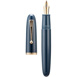 Jinhao 9019 Pluma estilográfica Serie Dadao Azul Oscuro Acrílico Borde dorado 8 Pluma fina con gran convertidor para escritura, firma y caligrafía