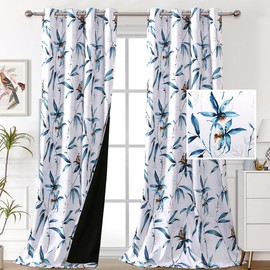 H.VERSAILTEX 100% Blackout Curtains 108 inch Length 2 Panels Set Printed Drapes Thermal Insulated Curtains for Bedroom with Black Liner Sound Proof Curtains, Bella Vista Indigo