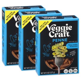 Veggiecraft Farms Penne Pasta - NEW BETTER TASTE - Low Carb Pasta, Protein Pasta, Lentil Pasta with Peas & Zucchini, High Fiber, Plant Based Pasta - Keto Friendly, Gluten Free, Vegan - 8 oz (3 Pack)