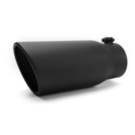 Richeer 4 to 5 inch Exhaust Tip, 4" inlet 5" Outlet 12" Overall Length Stainless Steel Exhaust Tip Black Powder Coated Finish Universal for Vehicles with 4" O.D. Exhaust Tailpipe, Rolled Edge, Bolt on