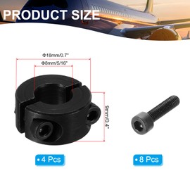 PATIKIL Bore 8mm Double Split Shaft Collar 18mm OD 9mm Thickness, 4 Pack 45#Carbon Steel Locking Collar Clamp Style with Set Screw for Machine Tools Industry, Black