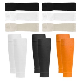3 Pairs Calf Compression Sleeve, Footless Compression Socks, Comes with 3 Pairs of Sleeves, Suitable for Runners, Football Players and Cyclists Unisex (Black, White, Orange, One Size)