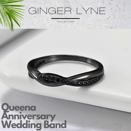 Twisted Half Eternity Wedding Band for Women by Ginger Lyne, Black 925 Sterling Silver Wedding Rings CZ Promise or Stackable Ring for Her Anniversary Cubic Zirconia Engagement Bridal for Women