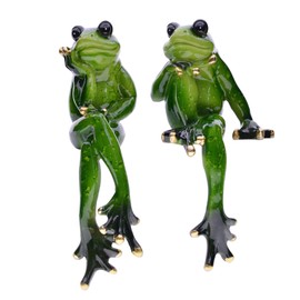 Bouasgh Decoration for Work Green Frog Couple Statues, Cute & Funny Resin Frogs Sculpture Birthday Valentine` s Day Gifts, Collectible Figurines (Flying) Resin Ornament (Green, 16. 5cm)
