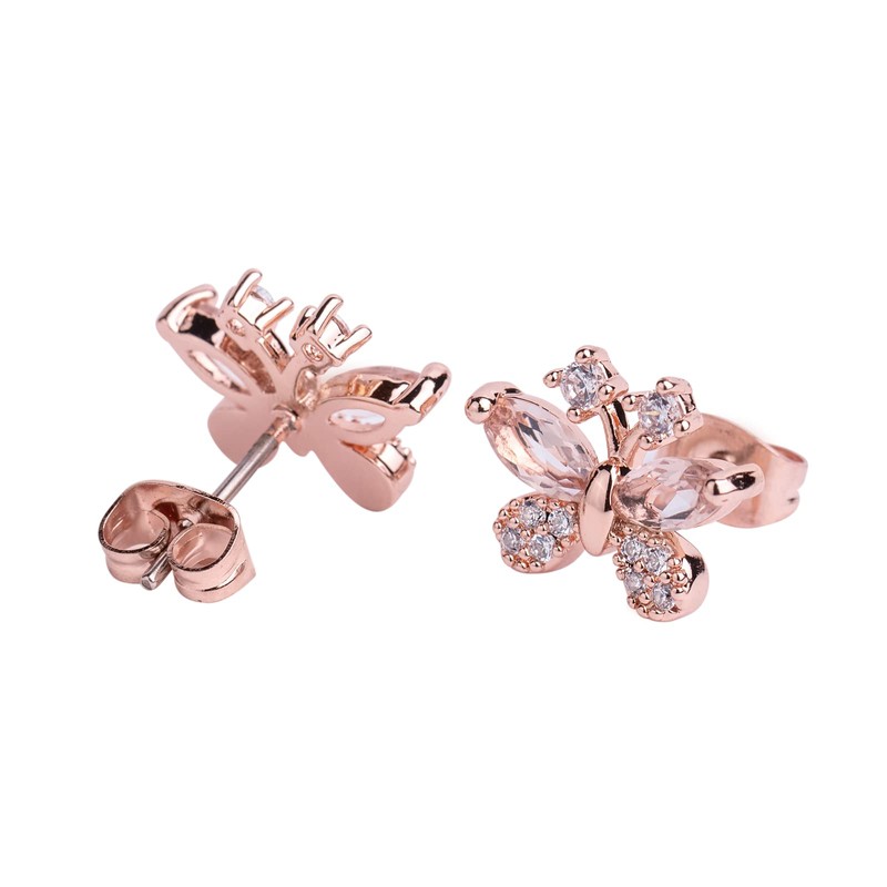 LuckyLy Set Joyería Mujer Mariposas, Baño de Oro Rosa 14k,