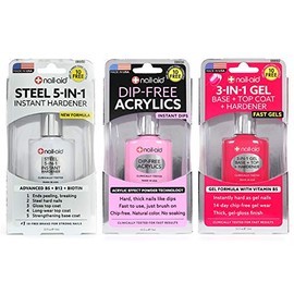 Nail-Aid 3pk Of Steel Hardener + Dip-free Acrylics + 3-in-1 Gel Top Coat, French Sheer, N/A, 1.65 Fl Ounce