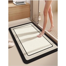 ACCUMTEK Bath Mat Rug, Ultra Thin Bath Rugs,Rubber Bath Mats for Bathroom,Quick Dry,Non-Slip,Fit Under Door Bath Mats for Bathroom Floor Bathtub,Machine Washable, Beige 32"x20"