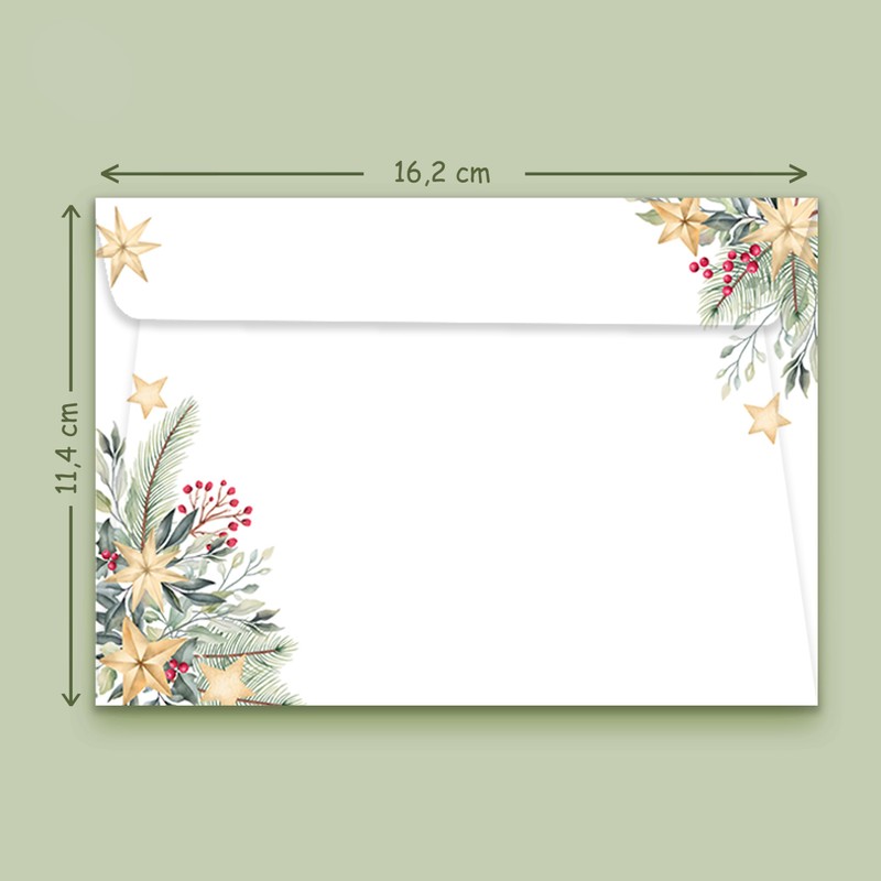 Christmas Letter Paper / Envelope Set with Green Branches and