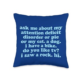 Funny ADHD Gifts for Boys Girls Adults by Jomadado ADHD Funny Quote Ask Me About My Attention Deficit Disorder Throw Pillow, 16x16, Multicolor