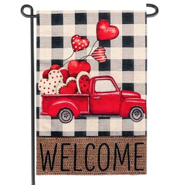 Truck Garden Flag 12×18 Inch Double Sided Red Heart Anniversary Wedding Yard Decoration(B)