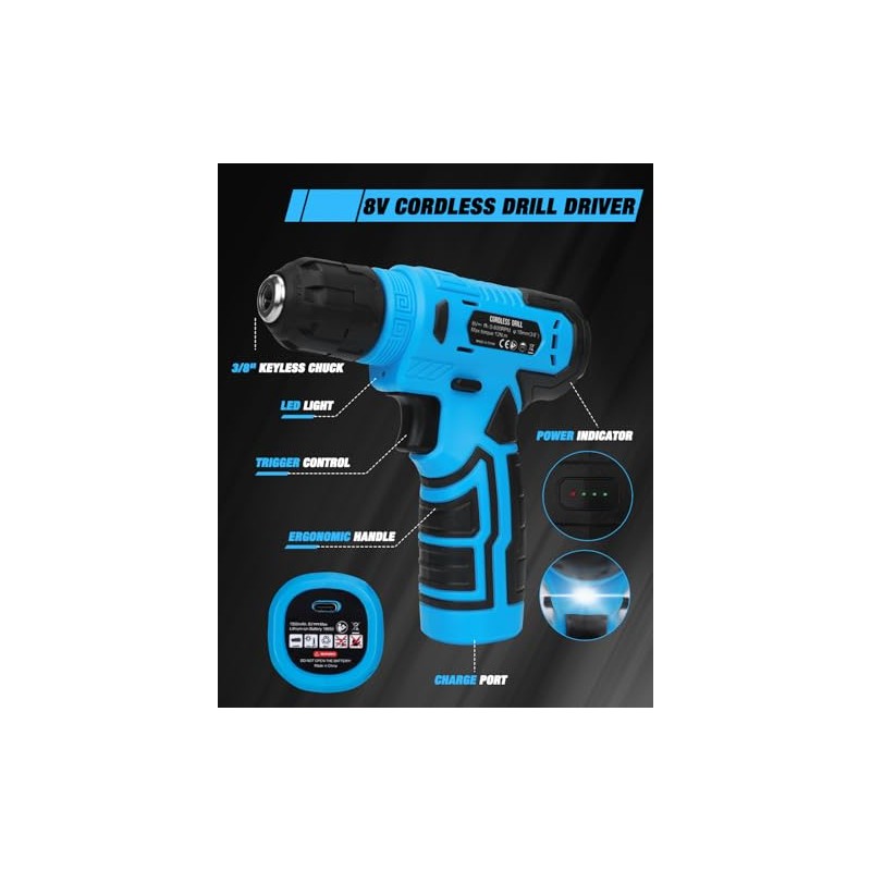 139-Piece Tool Set - Tool Kit with 8V Cordless Drill