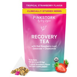 Pink Stork Postpartum Recovery Herbal Tea, Organic Red Raspberry Leaf with Chamomile, Hormone Balance for Women After Labor & Delivery, Strawberry, Postpartum Essentials, Caffeine-Free, 15 Sachets