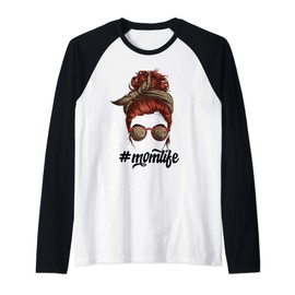 Classy Mom Life with Leopard Pattern Shades & Cool Messy Bun Raglan Baseball Tee