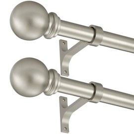 Brushed Nickel Curtain Rods for Window 28-48 Inch, Curtain Rods 2 Pack, Decorative Curtain Rod with Ball Finials, 1 Inch Diameter Heavy Duty Curtain Rod, Adjustable Single Drapery Rod Brushed Nickel