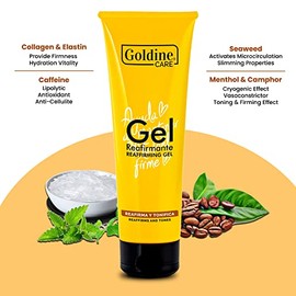 Cellulite Gel reafirmante de oro adelgazante con cafeína y algas marinas, reduce la apariencia de celulitis, estrías, reafirma y tonifica, mejora la circulación libre de crueldad