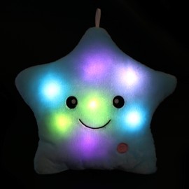 WEWILL Creative Twinkle Star Light up Night LED Plush Pillows Stuffed Toys Birthday Valentines for Toddlers Girls(Blue)