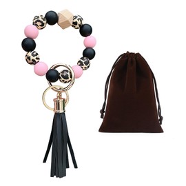 DUINIU 1 Wrist Keychain and 1 Velvet Bag, Bohemian Style Bead Bracelet with Tassel Keychain, Women's Car Keychain, Suitable for Daily Use, Work.