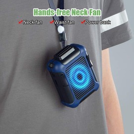 Personal Belt Fan Clip On Waist Portable Cooling Fan & USB Necklace Fan for Travel Outdoor Working Jobsite, 7000RMP Strong Airflow/ 3 Speeds Adjustable