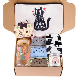 linsuiyyds Cat Lover Gifts For Women, Cat Mom Gift Box For Christmas, Mother's Day, Birthday, Cat Gifts For Cat Lovers, Cute Cat Themed Gifts For Crazy Cat Lady, Women, Daughters