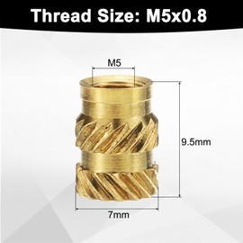 sourcing map 30 Pcs M5 Brass Knurled Threaded Insert M5x9.5mm, OD 7mm Heat Set Insert Embedment Nuts