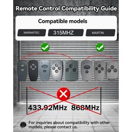 M3-2312 (382) Garage Door Remote Compatible with Marantec 315MHZ M4500,M4500e, Door Opener Remote Replacement for M3-2312 with Marantec M4700,Synergy 260,Synergy 270 Martin Dc3701e 2 pcs