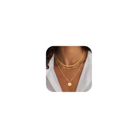 Layered Initial Necklaces for Women 14K Gold Plated Letter A-Z Pendant Choker Necklaces for Women Stackable Layered Necklace Circle Coin Cuban Chain Name Necklace Trendy (N)