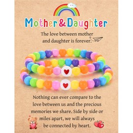 JEIKTO Mother Daughter Bracelets Set, First Day of School Kindergarten Mommy and Me Matching Bracelets, Christmas Birthday Mothers Day Valentines Day Back to School Gifts for Girls Mom