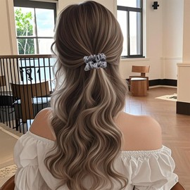 Flomiara Haargummis für Damen, Seidensatin-Haargummis, weich, einfarbig, elastisch, schmal, kleiner Pferdeschwanz-Halter mit elastischen Haarbändern für dickes, dünnes lockiges Haar, Grau, Blau, Weiß