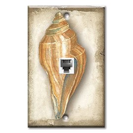 Art Plates - One Port RJ11 - Telephone decorative printed keystone style wall plate. CAT3 - RJ12 Female to Female phone jack. Works for phones, fax, ect. - Sea Shell