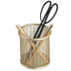 BLU MONACO Gold Pen Holder for Desk - Gold Pen Cup - Gold Pencil Cup - Gold Brush Holder with Metal Mesh Design