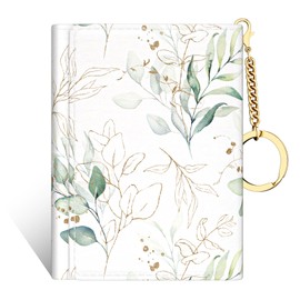 Rouidr Womens Wallet, Small Slim RFID Card Wallets for Women, Trifold Leather Clutch Card Wallet Organizer, Cute Front Pocket Purse with 7 Card Slots & ID Window & Keychain, Eucalyptus Leaf