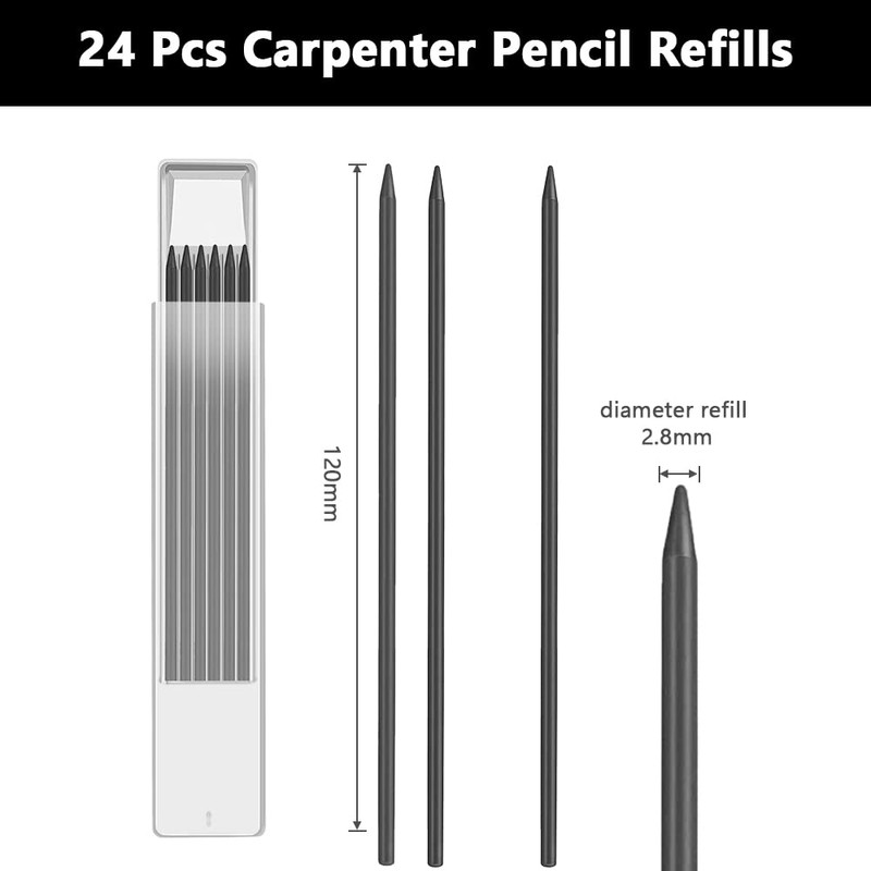 OSDUE 24 Pieces Solid Carpenter Pencil Refills,2.8mm Solid Deep Hole