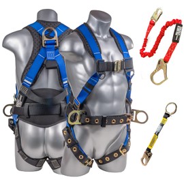 Palmer Safety Hammerhead 5pt Safety Harness 6' Safety Lanyard, D-Ring Extender Combo Kit 2 I OSHA ANSI Industrial Roofing Tool Personal Equipment (Blue - XLG)
