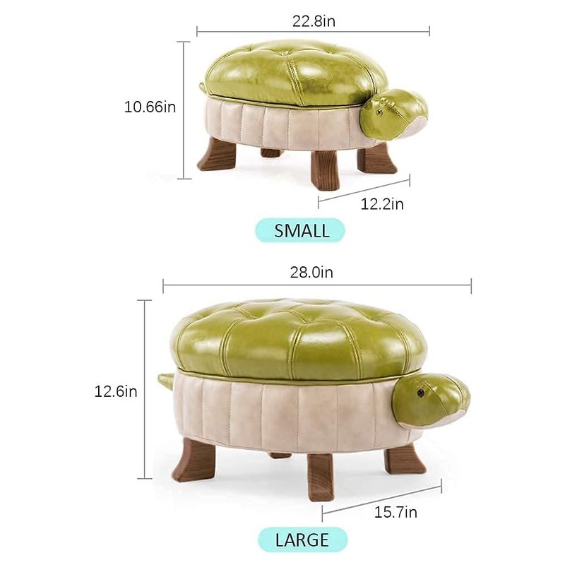 Kelendle Animal Footstool Turtle Upholstered Ottoman PU Leather Pouf Wood