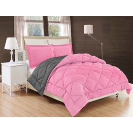 Elegant Comfort All Season Comforter and Year Round Medium Weight Super Soft Down Alternative Reversible 2-Piece Comforter Set, Twin/Twin XL, Pink/Gray