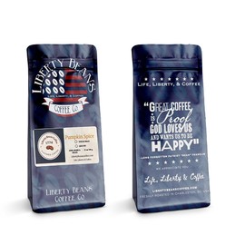 Liberty Beans Coffee Flavored Ground Coffee | Smooth Medium Roast, Low Acid | 100% Arabica Beans | Rich, Cozy Flavor | Boosts Energy & Wellness | Fair Trade, Organic, 12oz (2 Pack, Pumpkin Spice)