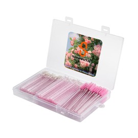 200PCS Disposable Eyelash Extension Kit with Case – Lash Spoolie Brushes, Micro Swabs, Mascara Wands, Lip Brushes for Eyelash Extensions, Tattoo, Lipstick Application(Crystal Pink)